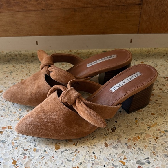 Chelsea & Violet Molly Brown Suede Bow Mules - Picture 3 of 6